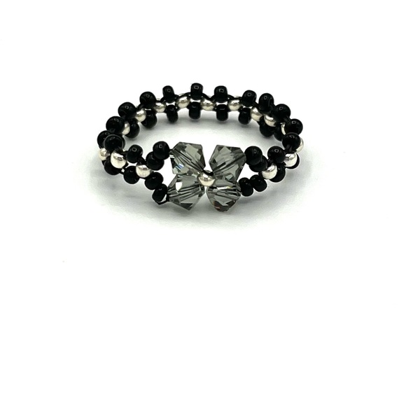 Hand Crafted Jewelry - HAND CRAFTED Black and Silver Crystal Ring
